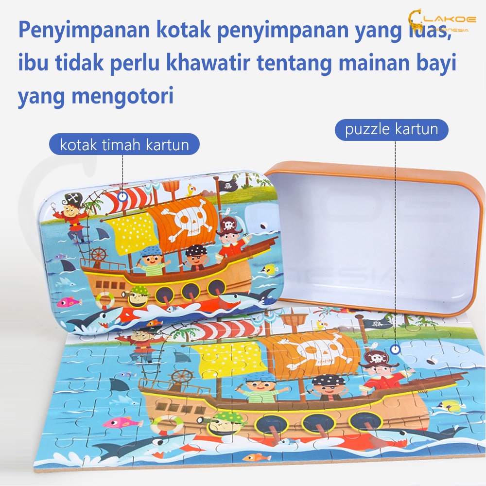 LAKOE Jigsaw puzzle 60pcs puzzle kayu mainan edukasi anak dengan kotak