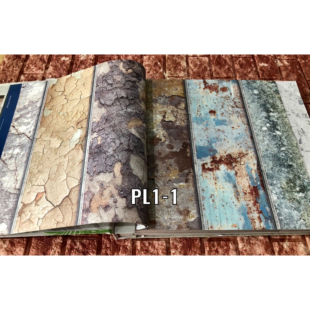 WALLPAPER DINDING PAPAN KAYU BIRU CREAM VINTAGE 3D POLARIS