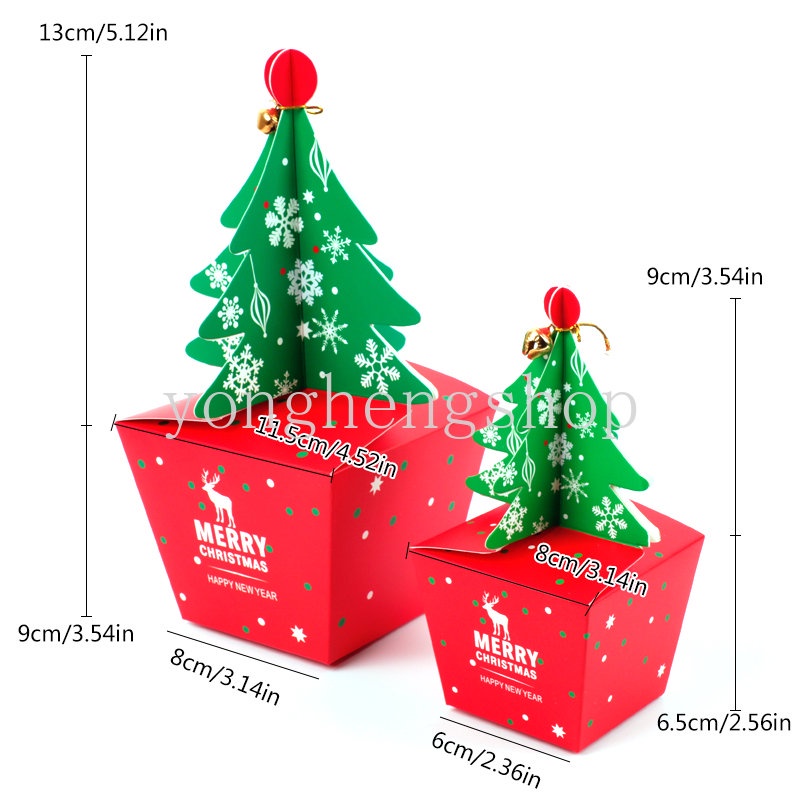 5pcs / set Kotak Permen / Cokelat Bentuk Pohon Natal 3D Dengan Lonceng Untuk Hadiah Pesta Tahun Baru