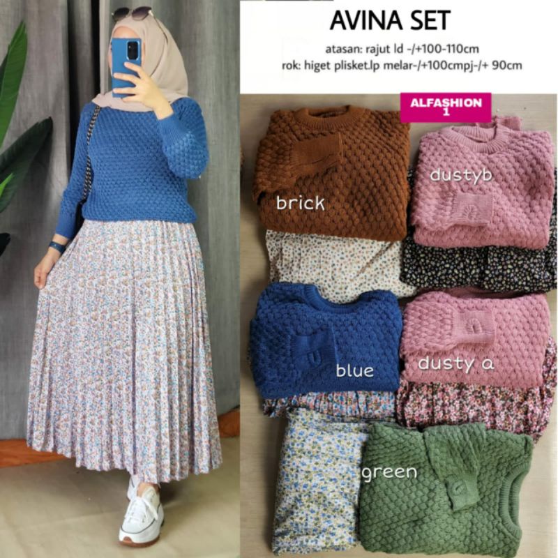 Original Product By Alfashion Avina Set Fashion Pakaian Muslim Wanita Setelan Atasan Tunik Jumbo Cel