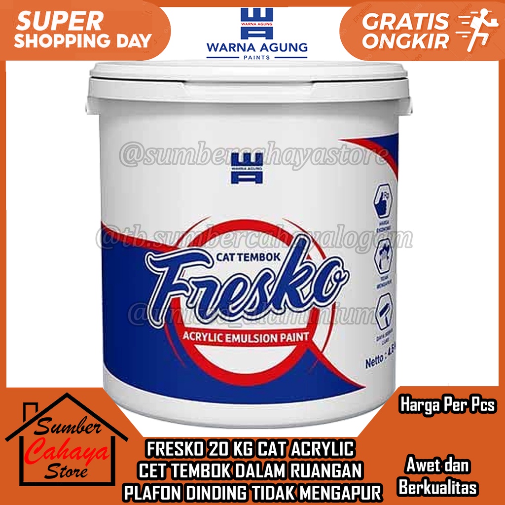 Cat Tembok Fresko Fresco 20 kg Catt Cet Dinding Warna Putih Plafon Plapon Pelafon Pelapon Wall Paint
