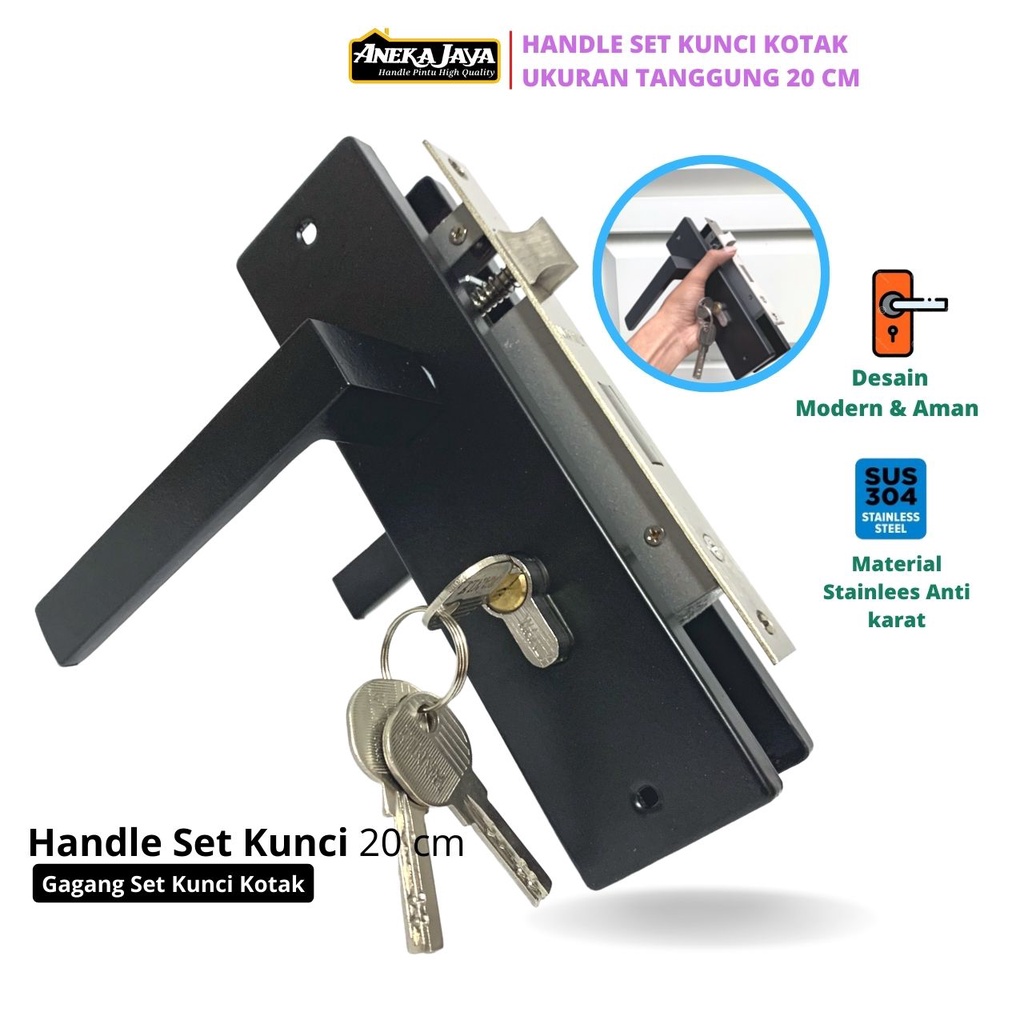 Handle set kunci hitam Ukuran 20 cm Tanggung Gagang Kamar Bahan Stainlees Awet Murah