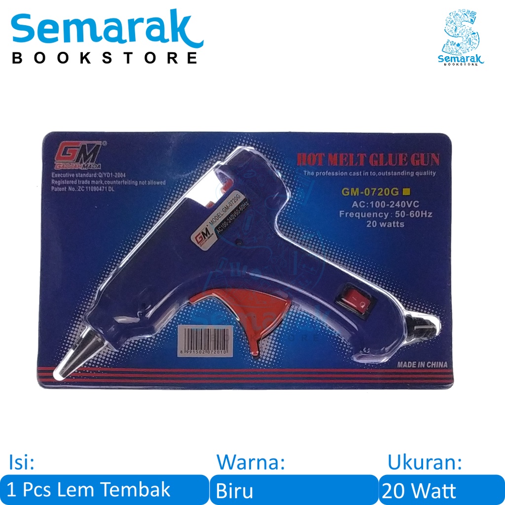 Gadjah Mada GM-0720G Hot Melt Glue Gun Alat Lem Tembak Kecil 20 watt - Biru