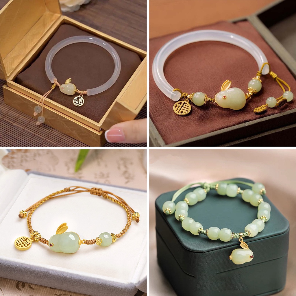 2023 Fuzi Hangtag Gelang Tangan Batu Giok Hetian Motif Kelinci Cina Untuk Wanita