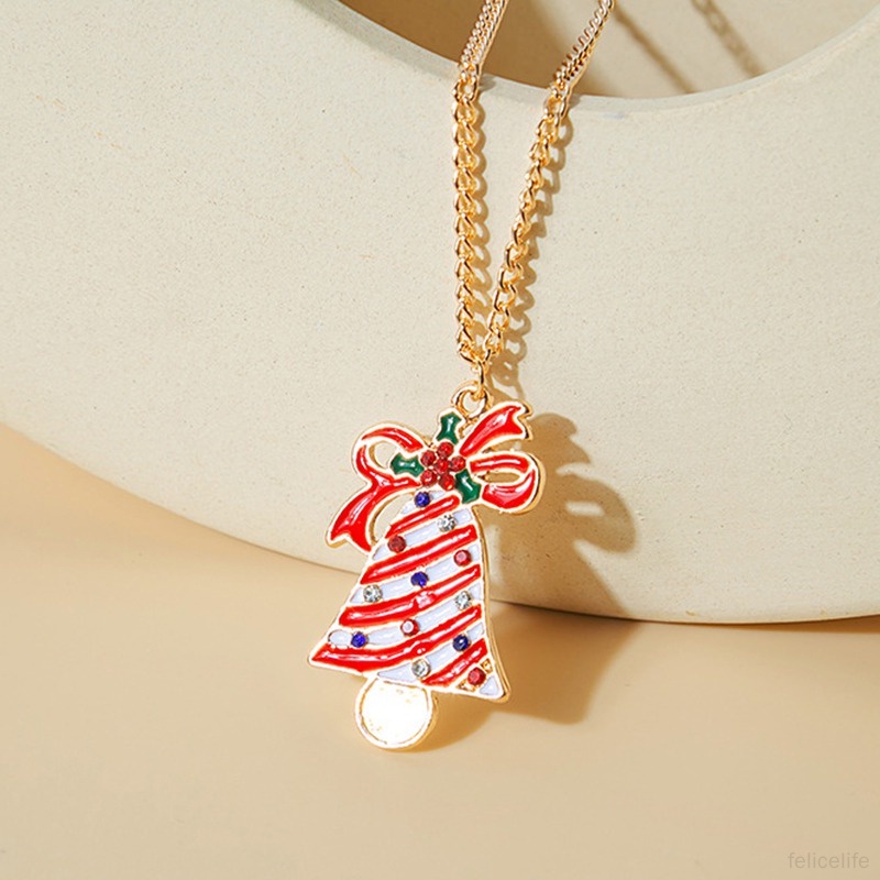 Kalung Dengan Liontin Kartun Rusa Snowman Bell Natal