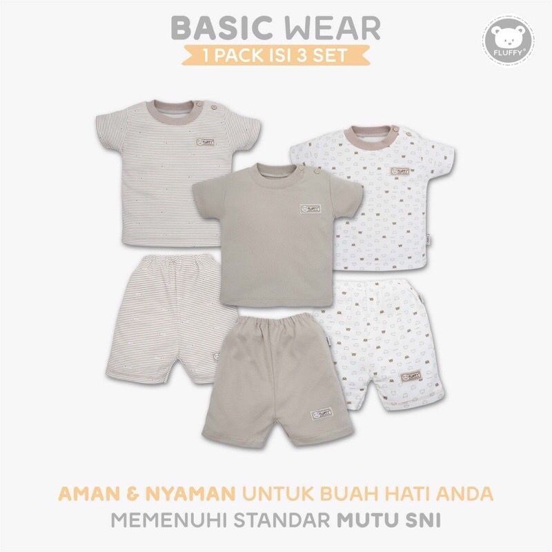 Baju bayi dan anak baju pendek celana pendek Fluffy Baby/ Setelan oblong Fluffy SML
