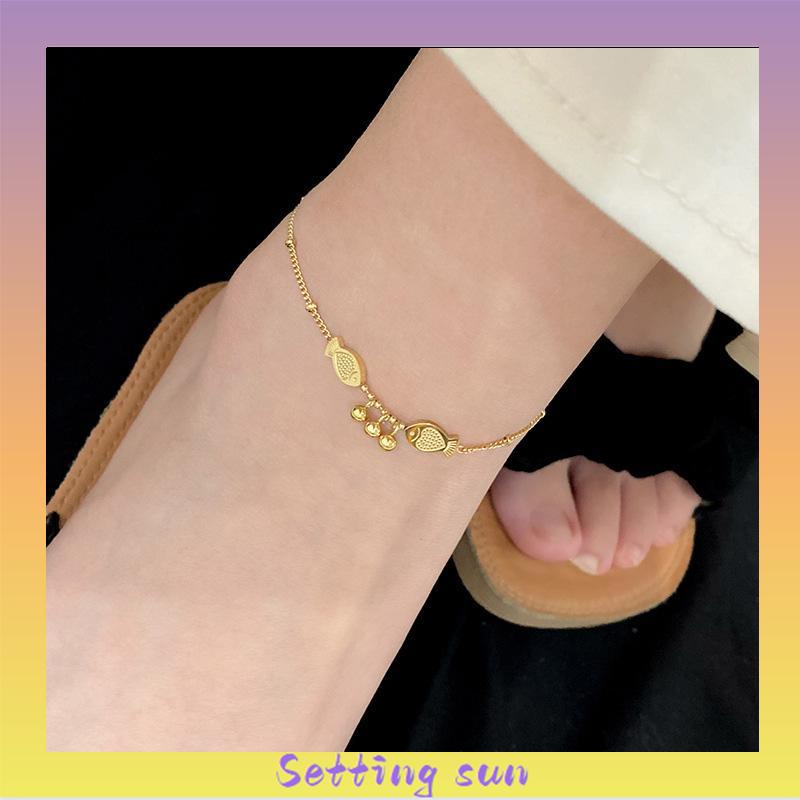 Anklet Emas 18K Wanita Titanium Steel Fairy Sederhana Tidak Memudar Rantai Tipis TN