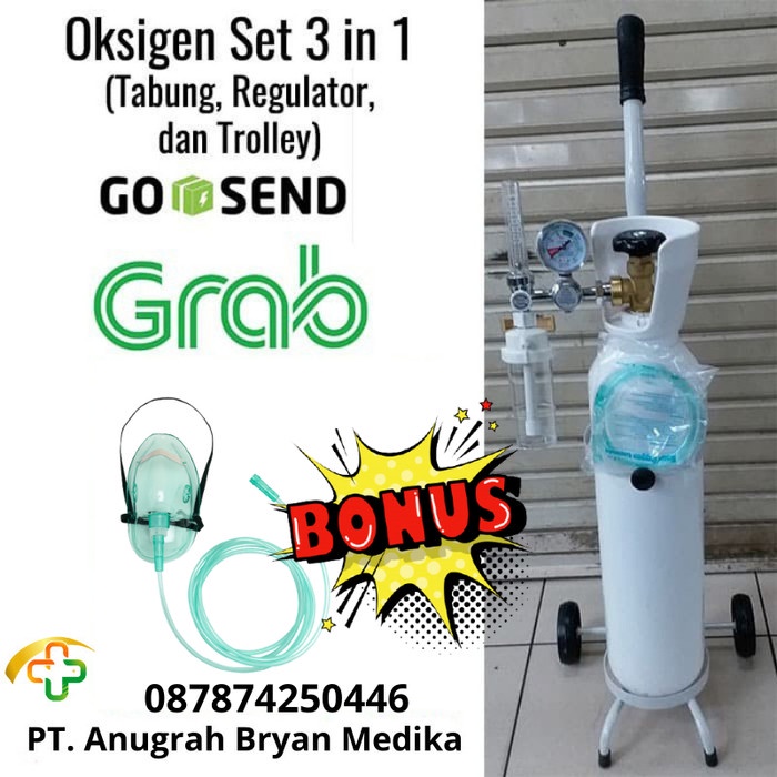paket lengkap tabung oksigen 1m3 / alat bantu pernapasan