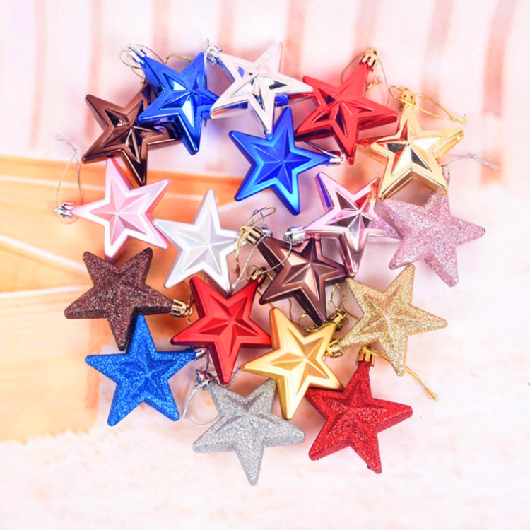 6pcs / Kotak Ornamen Bintang 3D Warna Emas Untuk Dekorasi Pohon Natal