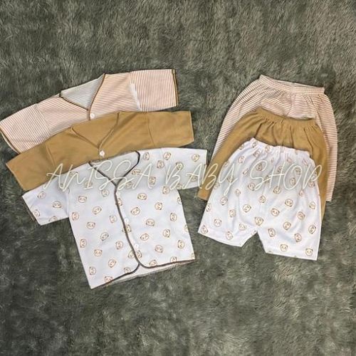 Paket 18 pcs Lengkap Hemat Kelahiran Baju Bayi Baru Lahir Premium Motif Printing Seri Moca