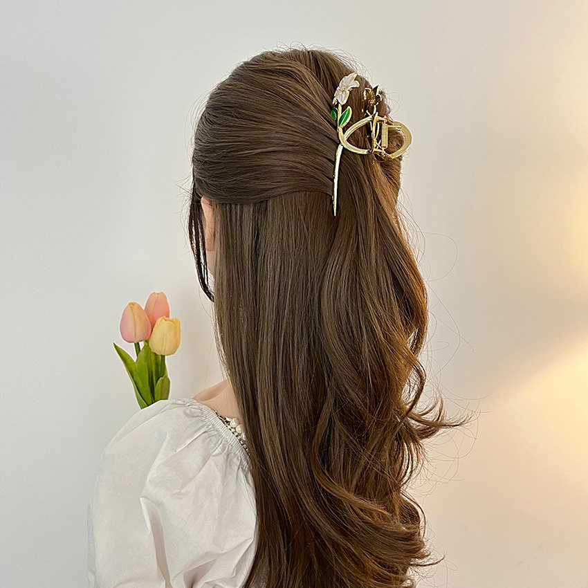 Jepit Rambut Korea Bahan Besi 11cm Motif Bunga Jasmine Jedai Logam Alloy JUMBO Korean