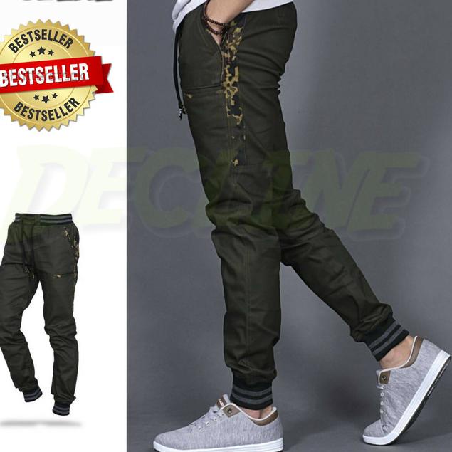 Celana joger pria | joger camo green| joger list army | jogger | urban - Hijau Army, M