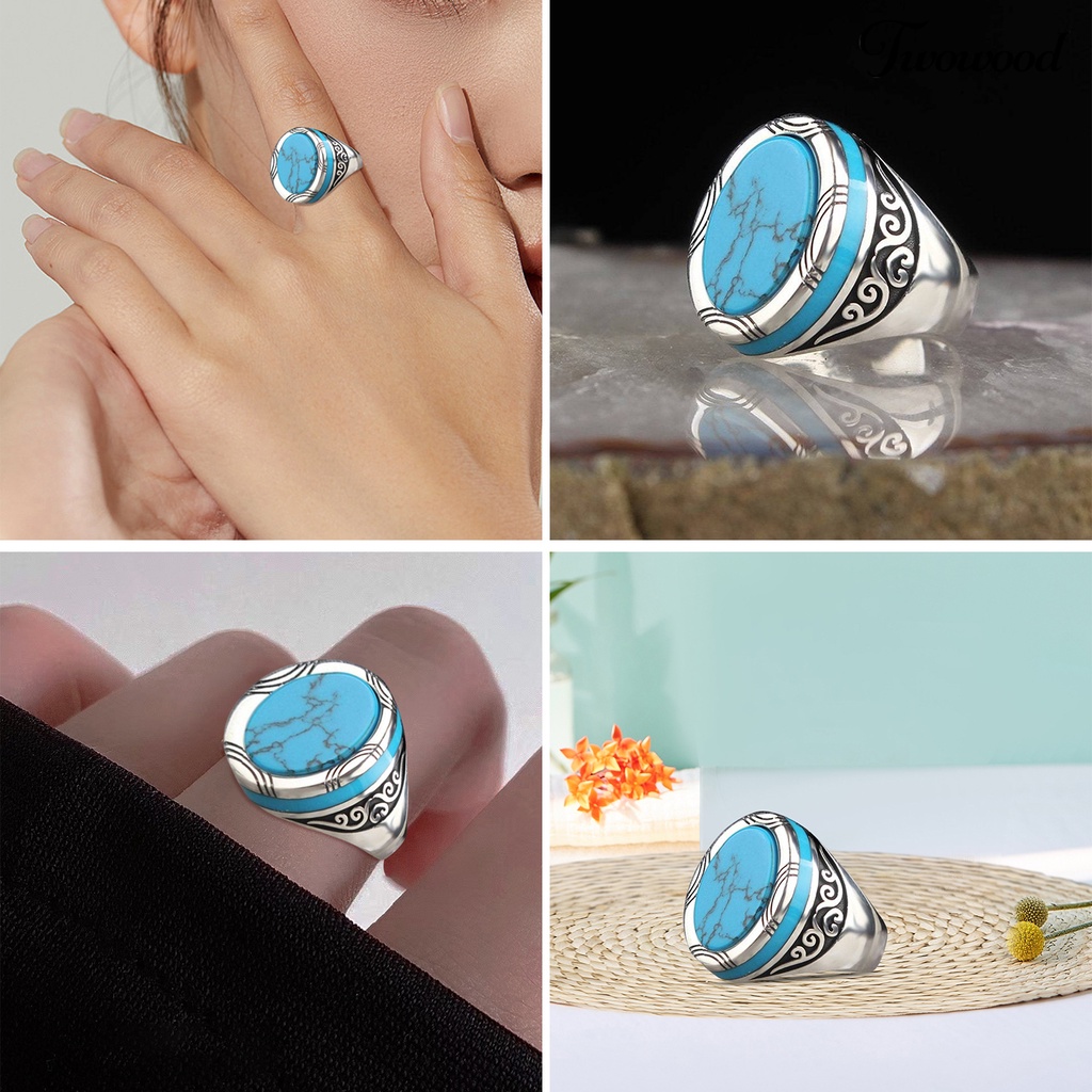 Cincin Model Lebar Motif Ukir Gaya Punk Retro Untuk Pria