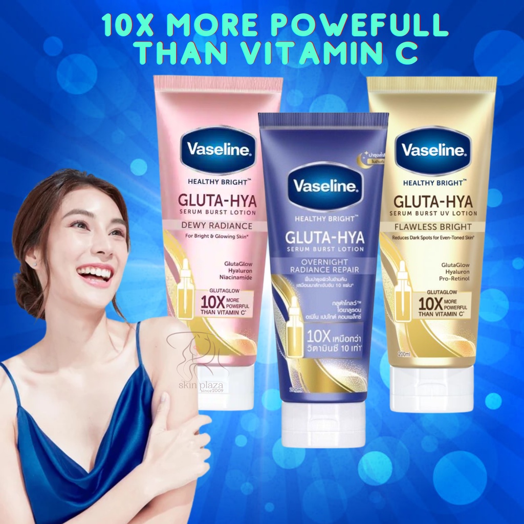 Vaseline Gluta Hya UV Lotion Flawless Bright Gold | Dewy Radiance Pink | Overnight Repair Biru Blue Ungu 200ml Body Lotion Pencerah