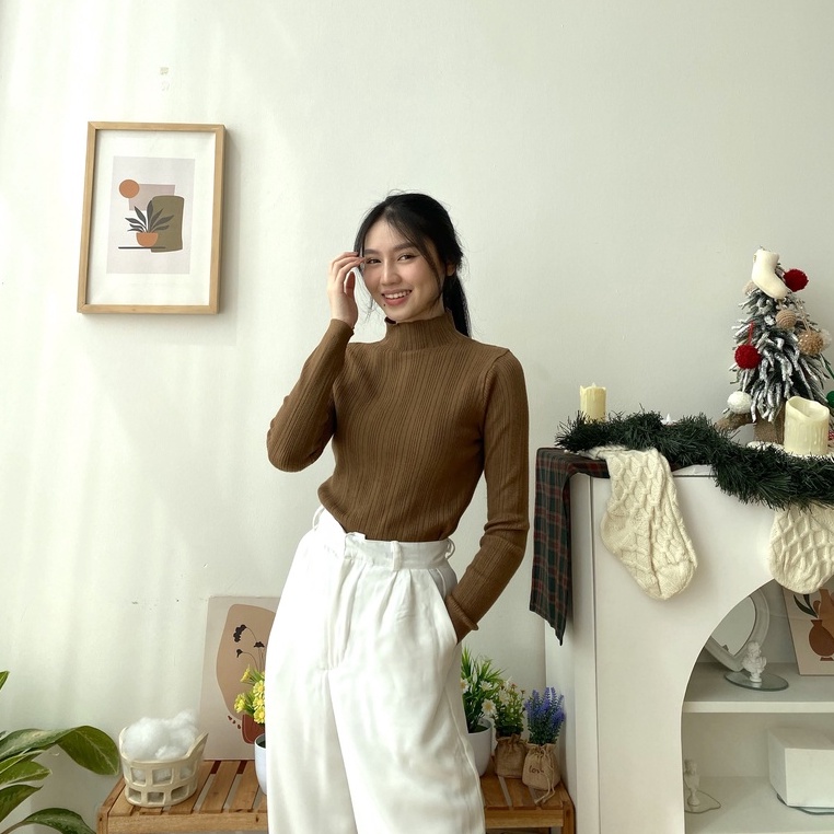 Haye Top High Neck - Top Rajut - Turtleneck Wanita