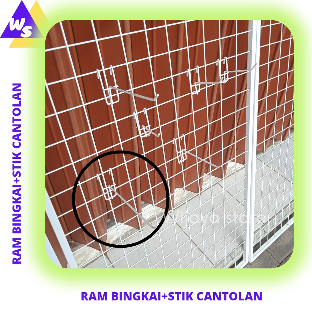 Rak Ram Bingkai + Cantolan aksesoris- Gridwall Aksesoris Rak Gantung Ram Kawat