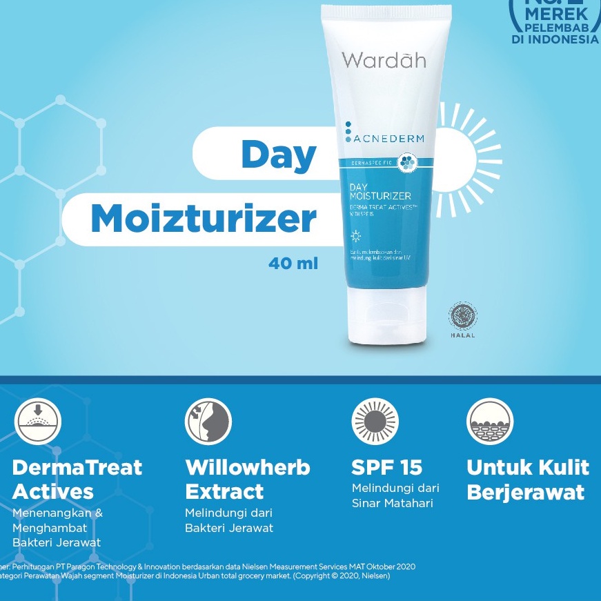 PROMO Wardah  Acnederm Day Moisturizer/Cream Siang untuk kulit berjerawat/PELEMBAB JERAWAT