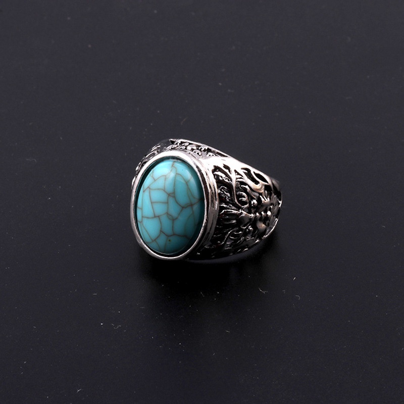 Cincin Batu Permata turquoise Gaya vintage Untuk Pria