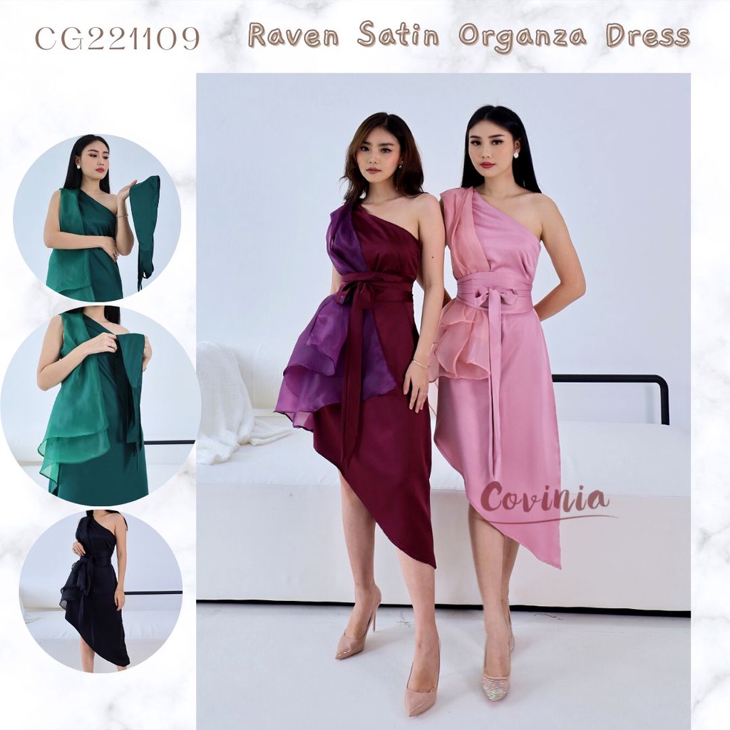 Raven Satin Organza Dress One Shoulder Ruffle One Set Obi Syendelwood Assymetric Sleeveless CG221109
