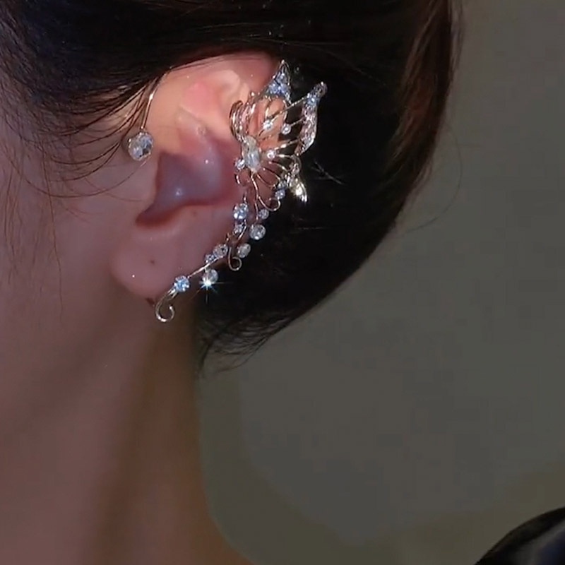 Anting Kait Gantung Desain Kupukupu Hias Berlian Imitasi Gaya Unik Untuk Wanita