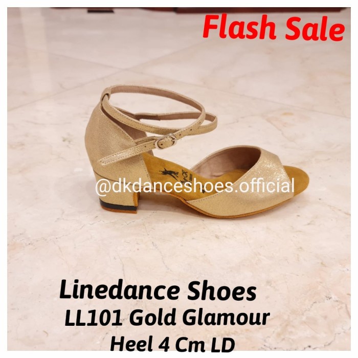 Pantofel Sepatu Linedance, Sepatu Dansa (Ll 101 Gold Gl 4Cm) D&K Dance Shoes