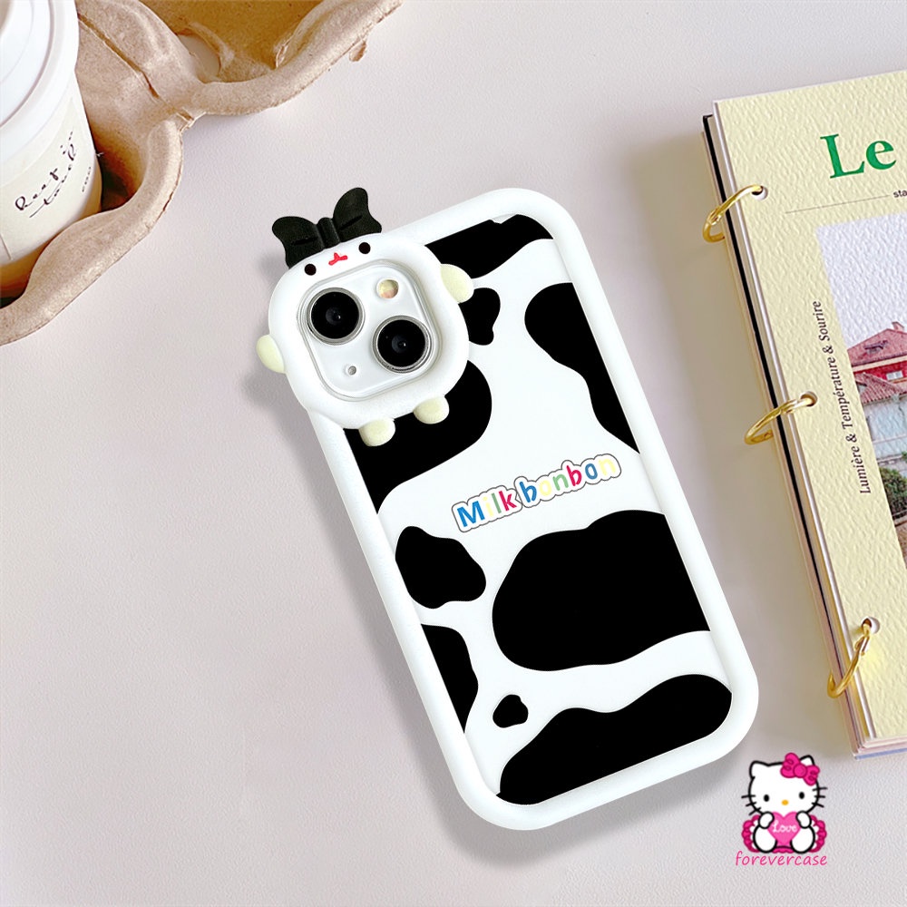 Soft Case Motif Kartun Sapi 3D Aksen Pita Untuk iPhone 11 14 12 13 Pro MAX 6 6s 7 8 14 Plus XR X XS MAX SE 2020