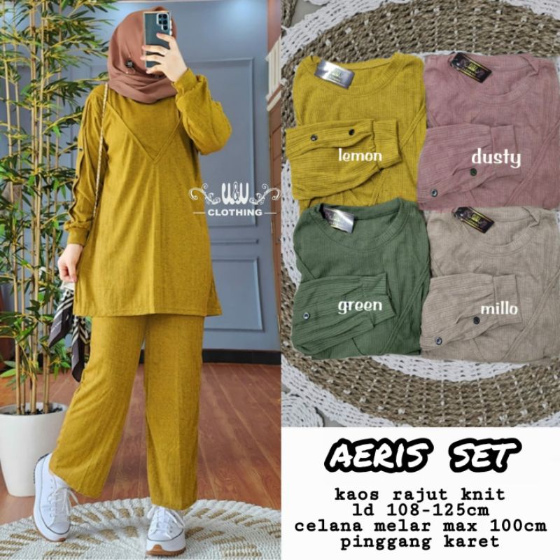 Aeris set setelan wanita tunik dan celana panjang bahan kaos rajut knit