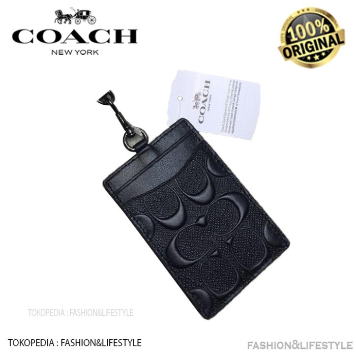 

Name Tag Coach Lanyard Id Signature Embossed Black Leather Original 100%
