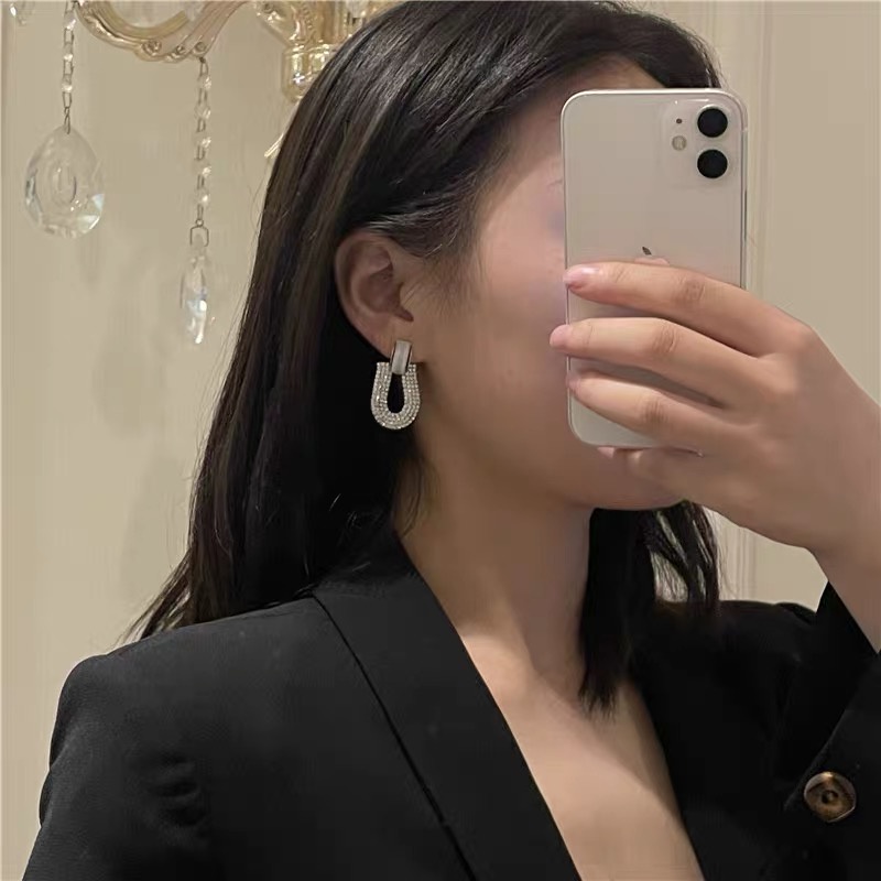 Anting 925 Silver Needle Bentuk Geometris Aksen Berlian Gaya Jepang Korea