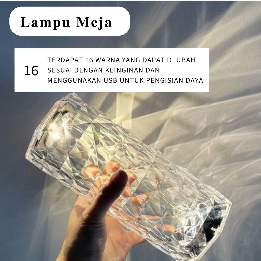 Lampu meja LED crystal Diamond table lamp 16 colour light RGB