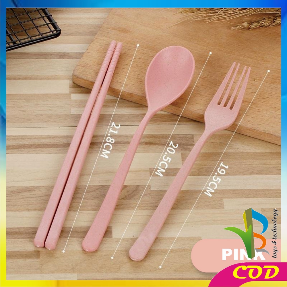 RB-C176 Sendok Garpu Sumpit 3in1 Travel Cutlery Set Alat Makan Set Korea Bahan Jerami Gandum Impor