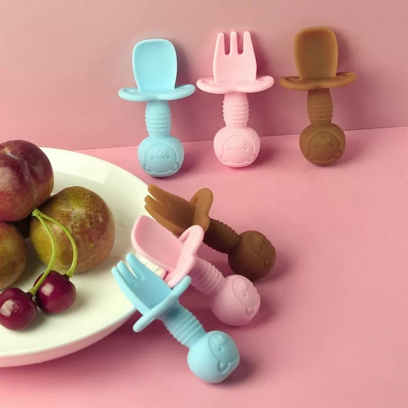 GOOGOO Baby Training Silicone Mini Spoon Fork / Sendok Garpu Silikon Bayi
