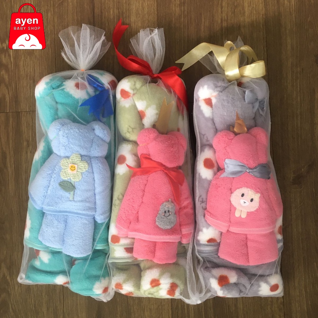 Handuk Set 2 in 1 Model Boneka / Handuk Mandi / Handuk Microfiber / Handuk Hampers Gift Kado