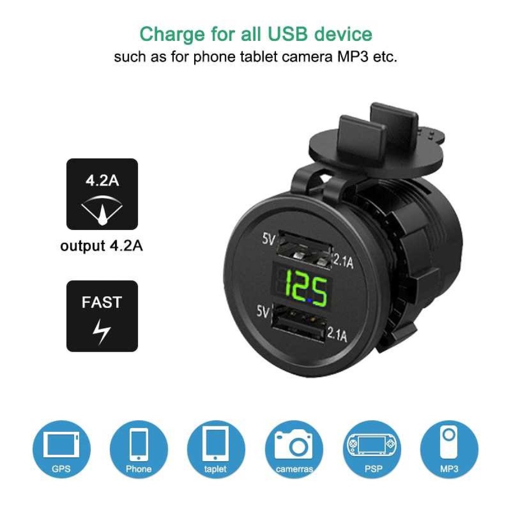 USB Charger Motor 2 Port 4.2A with LED Display Voltmeter