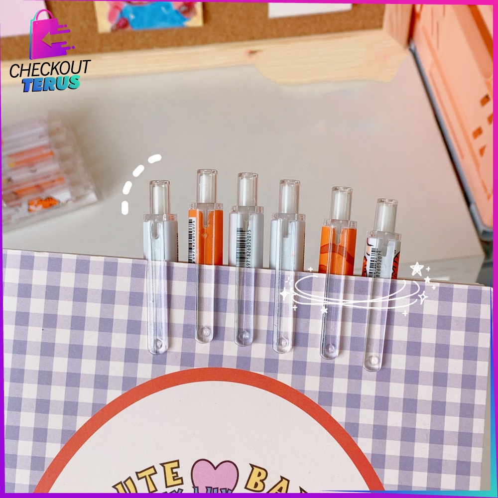 CT A43 Pulpen Mekanik Pen Gel 6PCS Motif Cartoon Pena Alat Tulis Kantor Stationary Bolpoint Anak Sekolah