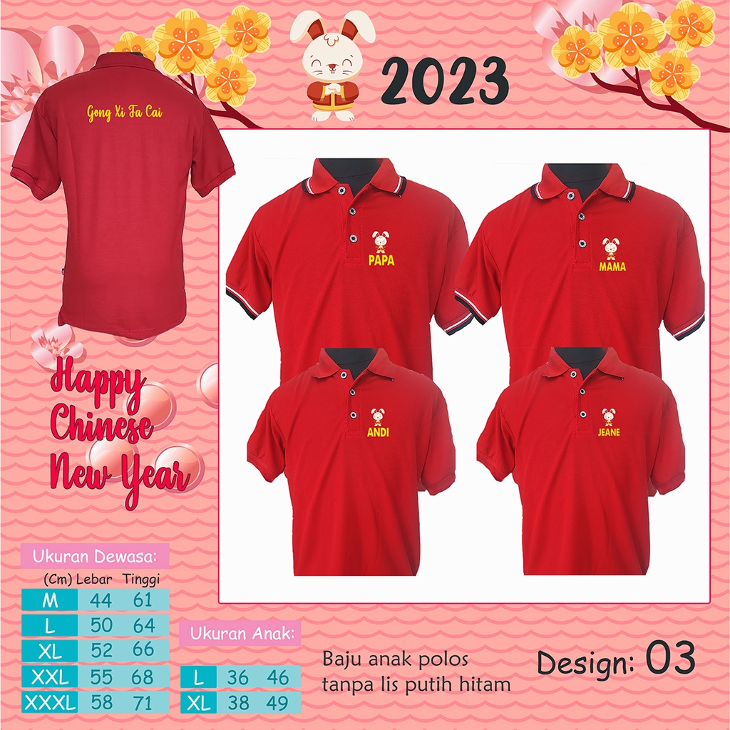 baju bordir keluarga/kaos polo/baju imlek/kaos imlek/bordir baju couple/kaos family