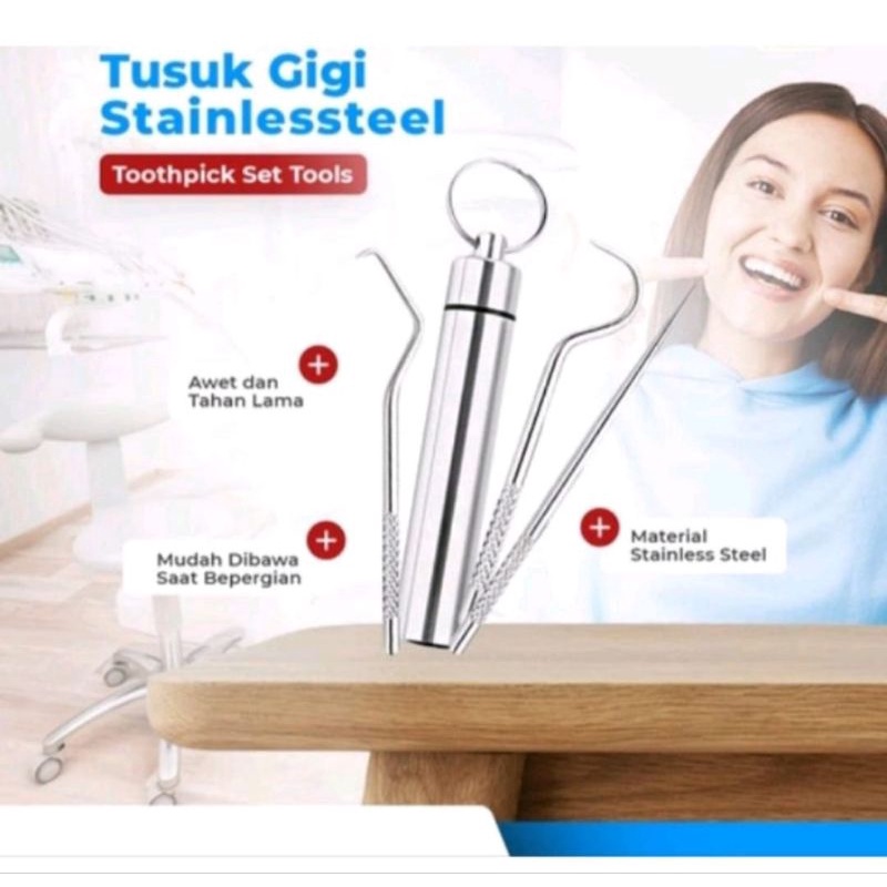 Tusuk Gigi Stainless Steel Set 3 pcs Alat Pembersih Gigi