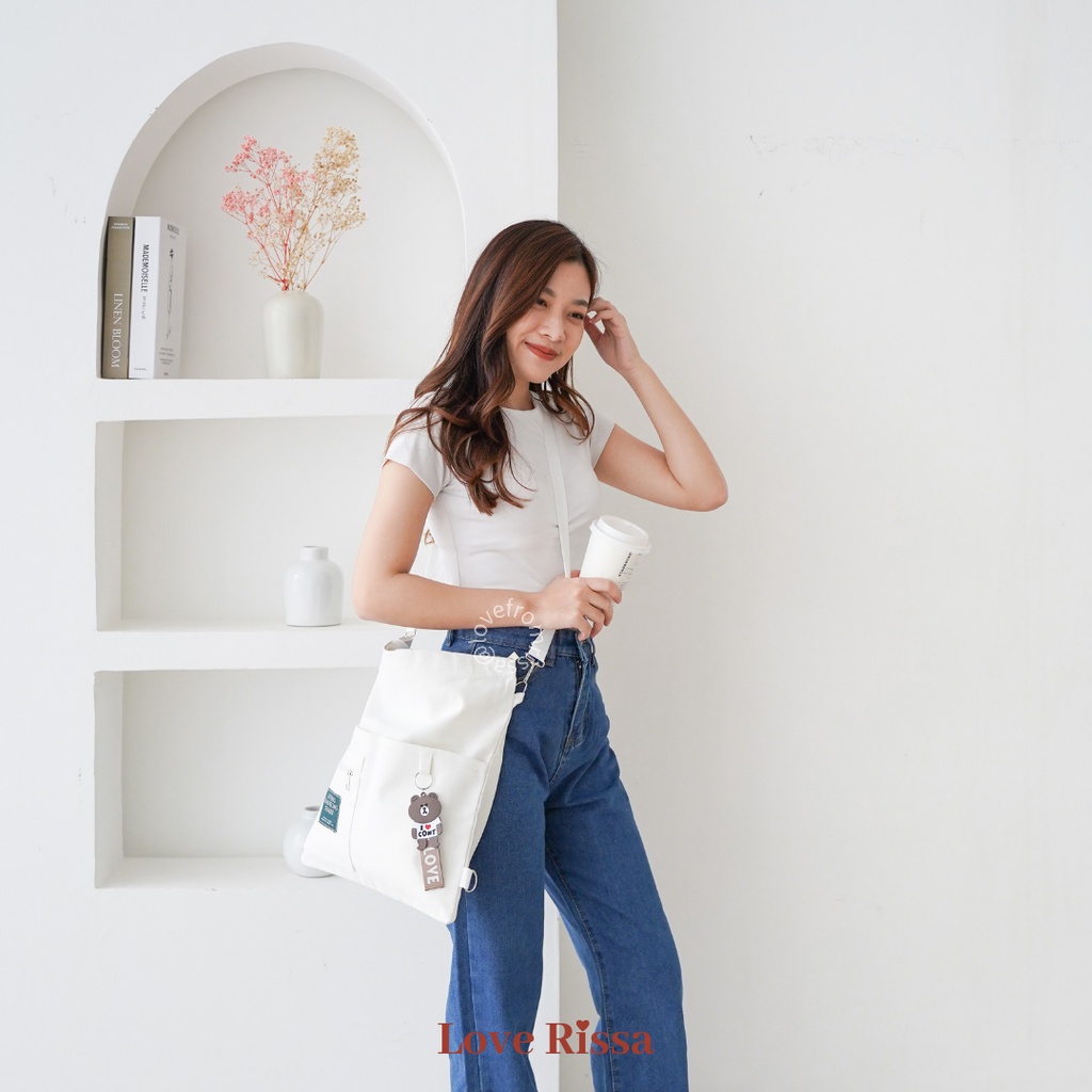 Tas Japanese Style Tas Selempang Tote Bag Ransel 3 in 1 Solid Color