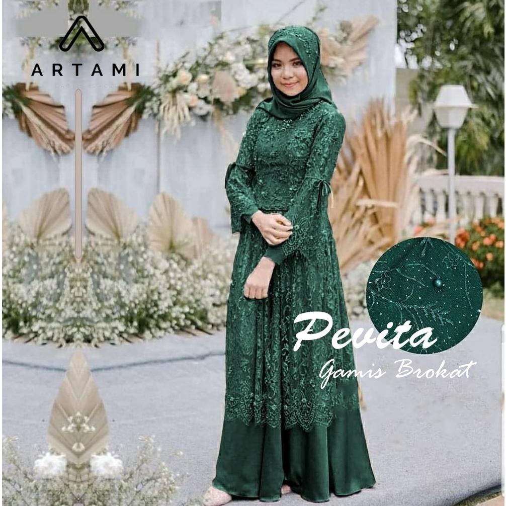 Limited - Gamis Brukat Pesta Mewah Pevita Maxi Syari Muslimah Nikahan Mewah Busana Muslim Wanita Ter