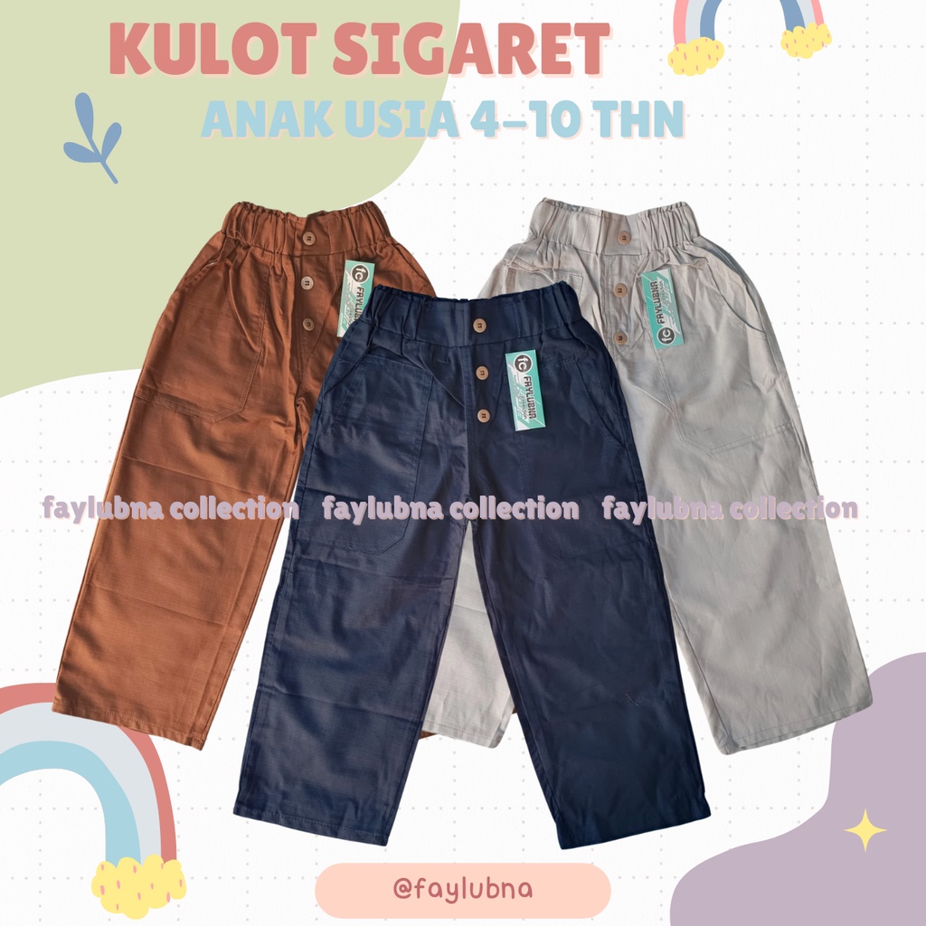 Kulot Anak Katun Sigaret 4-10 Tahun / Kulot Anak Perempuan 10 Tahun / Celana Anak Perempuan / Celana kulot / Culotte Kids / Kulot Tanggung