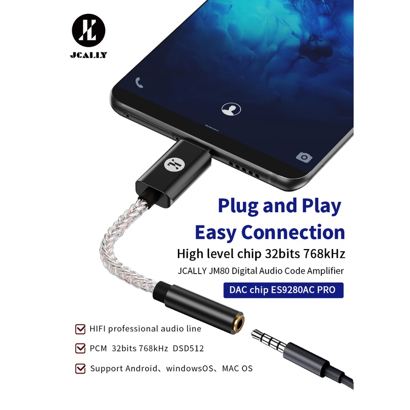 JCALLY JM80 ES9280AC Pro HiRes Audio Dongle 32 bit 768Khz DSD512