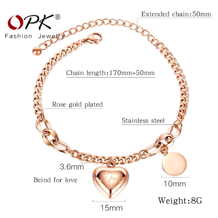 Blle Olevs Gelang Titanium Wanita Anti Karat Cinta Liontin R