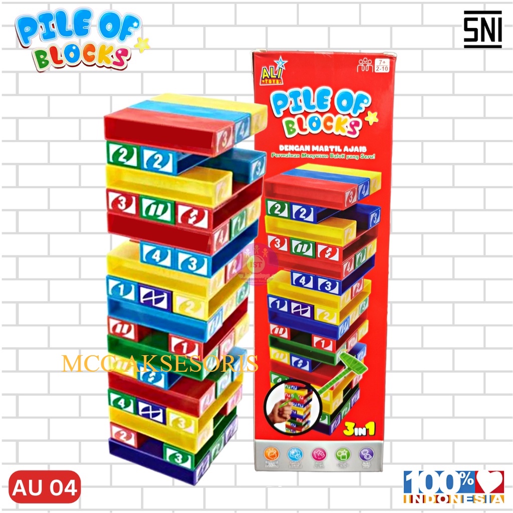 Mainan Anak Pile of Blocks 3 in 1 / Tumpuk Balok AU 04 UNO STACKO