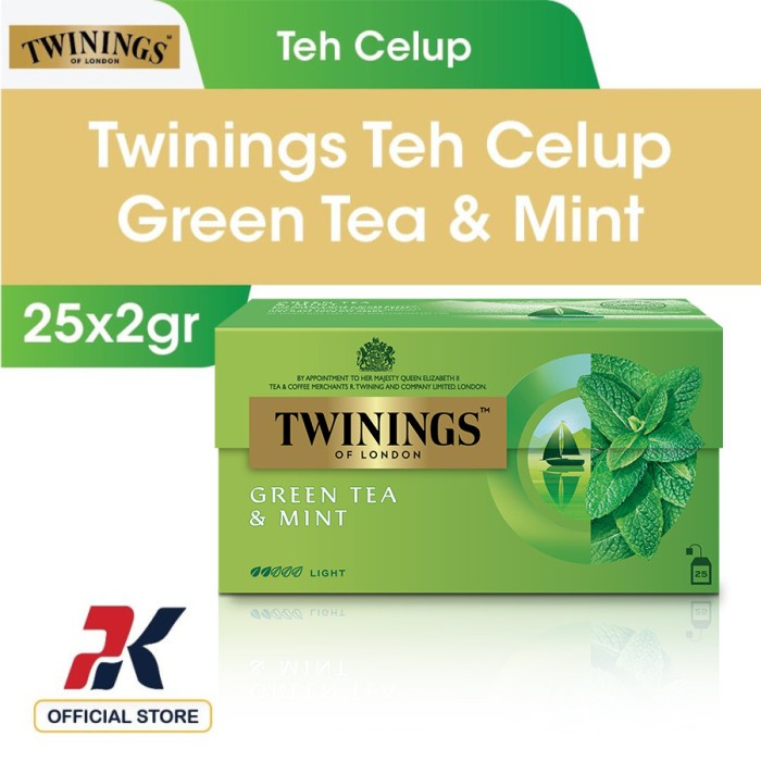 

TWININGS TEH CELUP GREEN TEA MINT 25X2GR