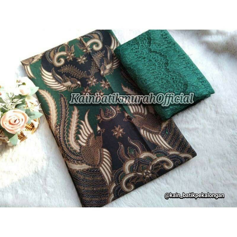 Kain Batik Hijau Burung Jarik Kebaya Kode 1395 Couple Katun Printing Sogan Lawasan Seragam Bridesmai