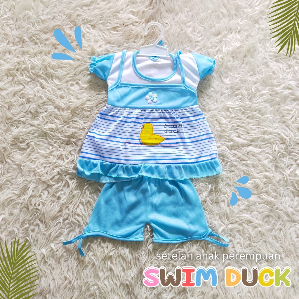 Baju Anak Bayi Perempuan Murah Karakter Swim Duck / Setelan Anak Bayi Lucu 6-9 Bulan / Baju Bayi Cewek Murah / Setelan Anak Perempuan Gambar Karakter Kartun stelan bayi perempuan