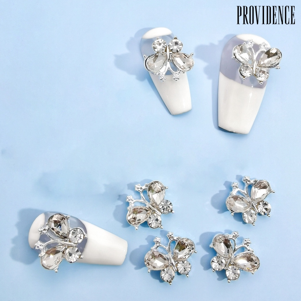 Ins 10pcs / Set Hiasan Kupu-Kupu Aksen Berlian Imitasi Bahan alloy Untuk Aksesoris Nail Art / Manicure Butterfly