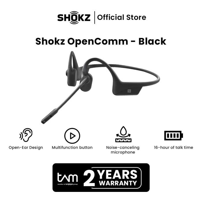 Shokz OpenComm Headset Bone Conduction Bluetooth Hitam