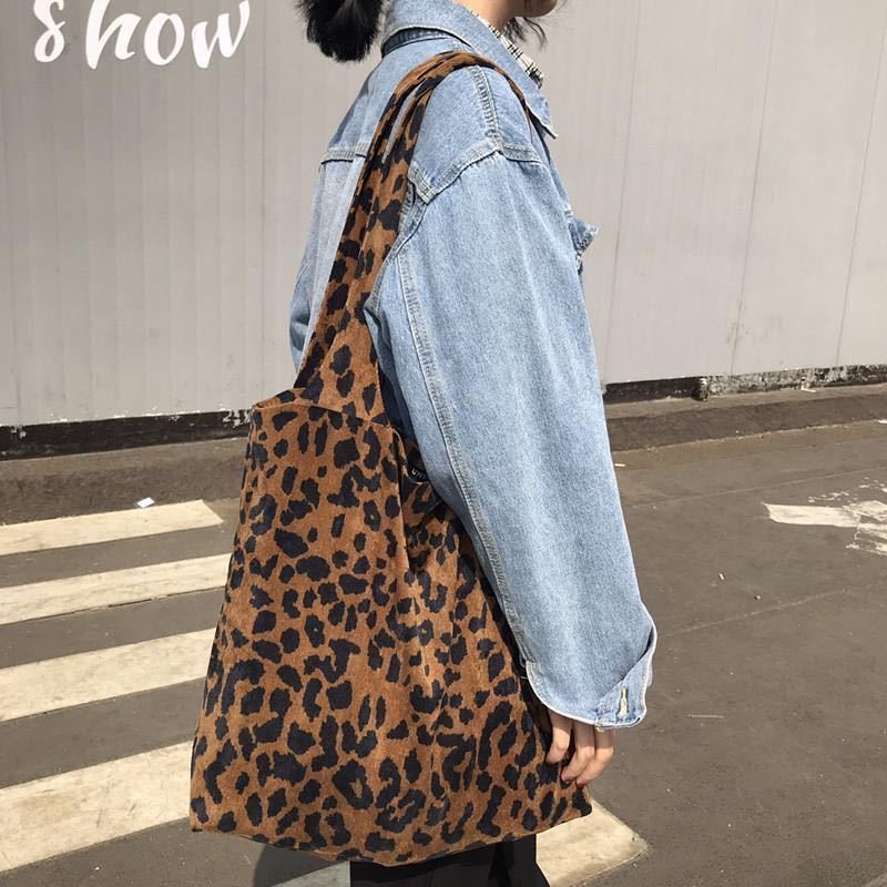 ✇№Sera Korea retro modis leopard print tas bahu tas wanita sederhana dan serbaguna tas jinjing tas kanvas kapasitas besar