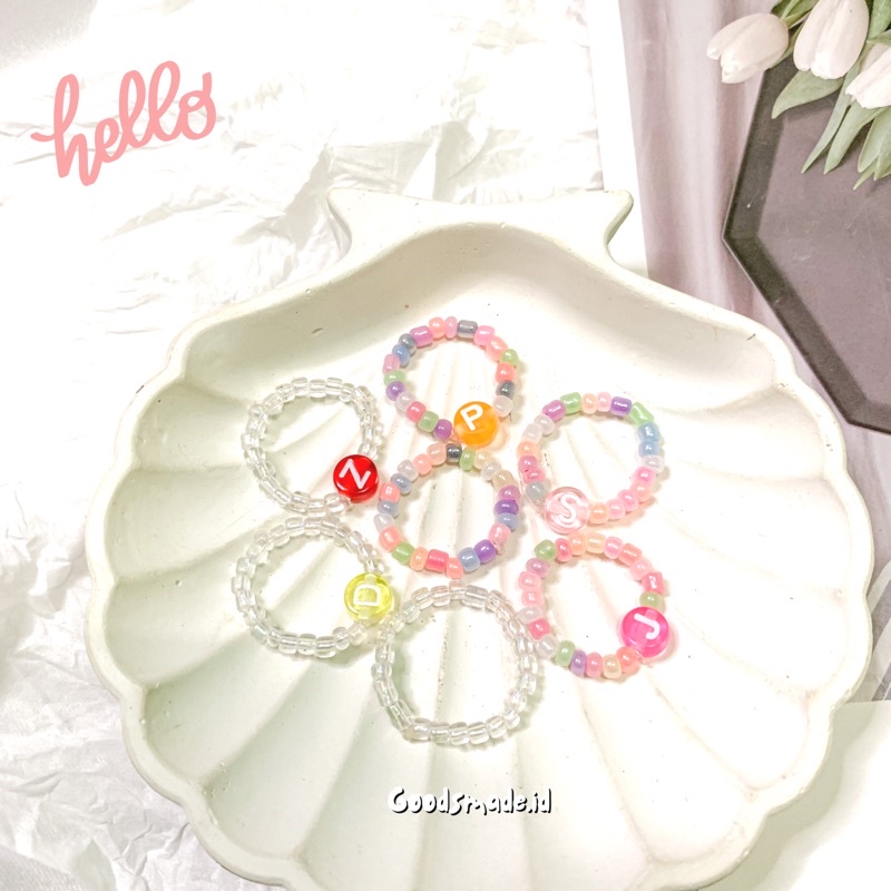 BEADS RING MIX PASTEL HURUF INISIAL / CINCIN MANIK INISIAL WARNA